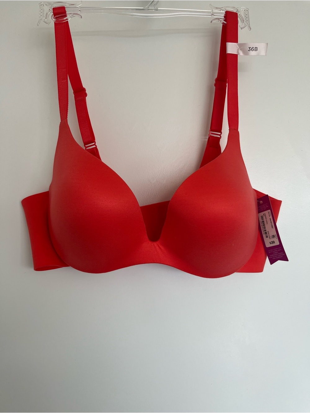 Ambrielle Intense Coral Super Soft Plunge T-shirt Bra Size 36B